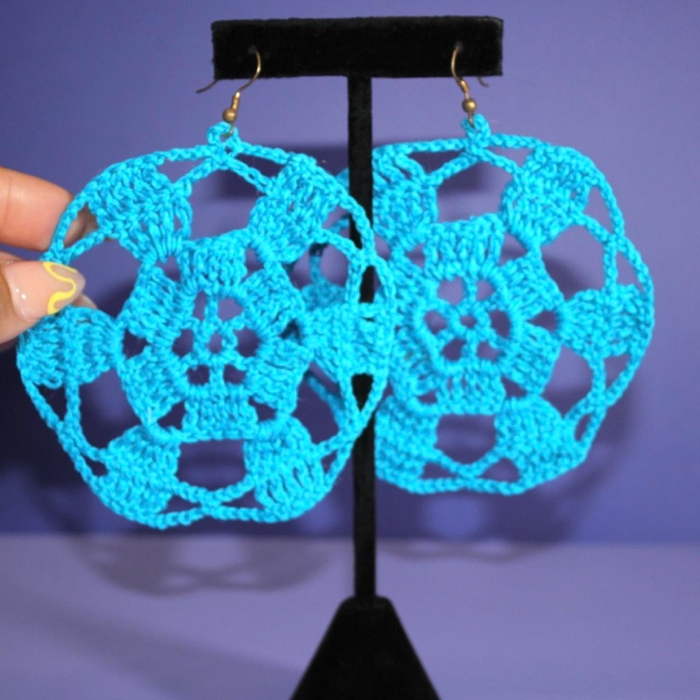 Handcrafted Blue Crochet Earrings